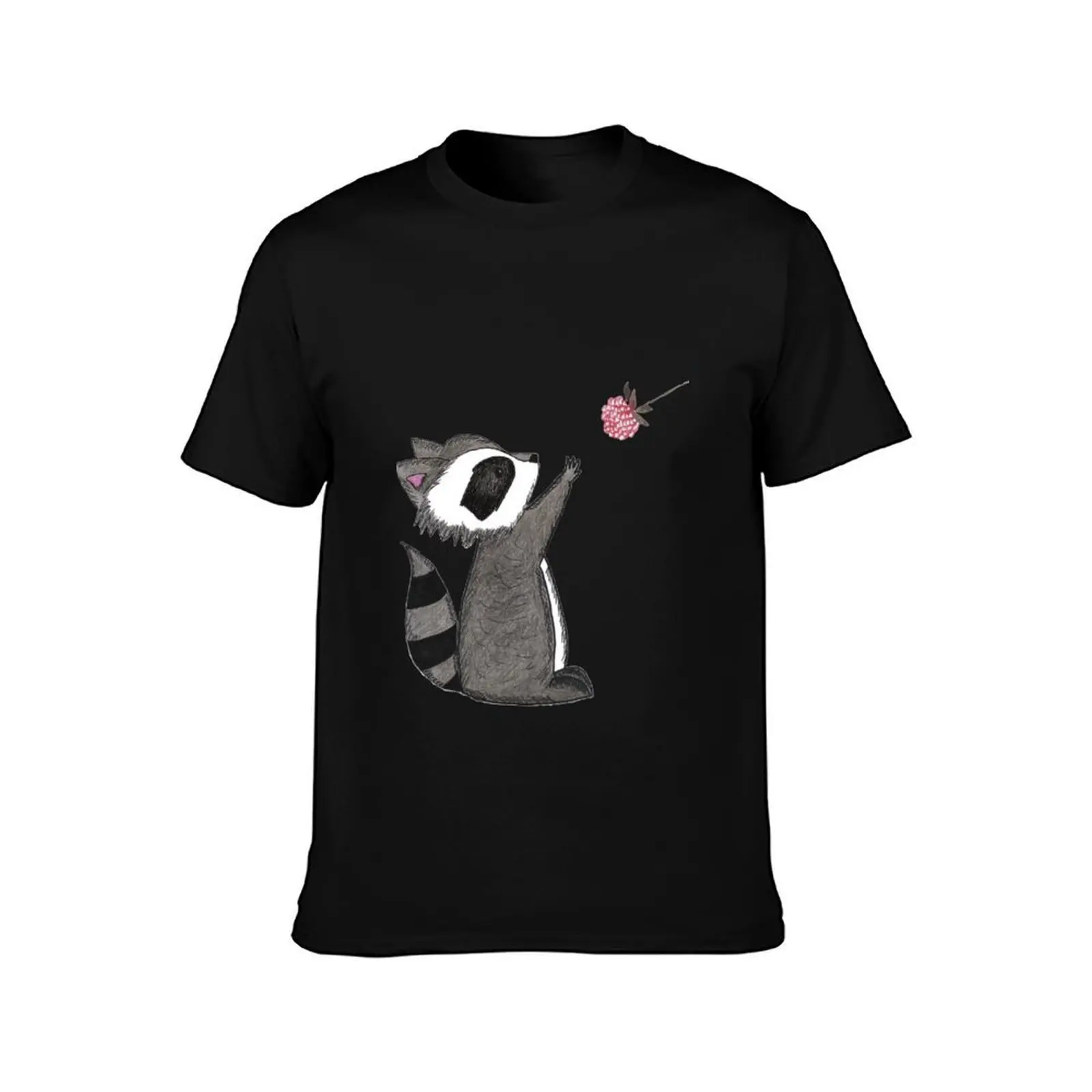 Just keep reaching. Raccoon & Raspberry T-Shirt, Summer Casual Cotton Tee, Oversized Streetwear Tops, Vintage Graphic Print