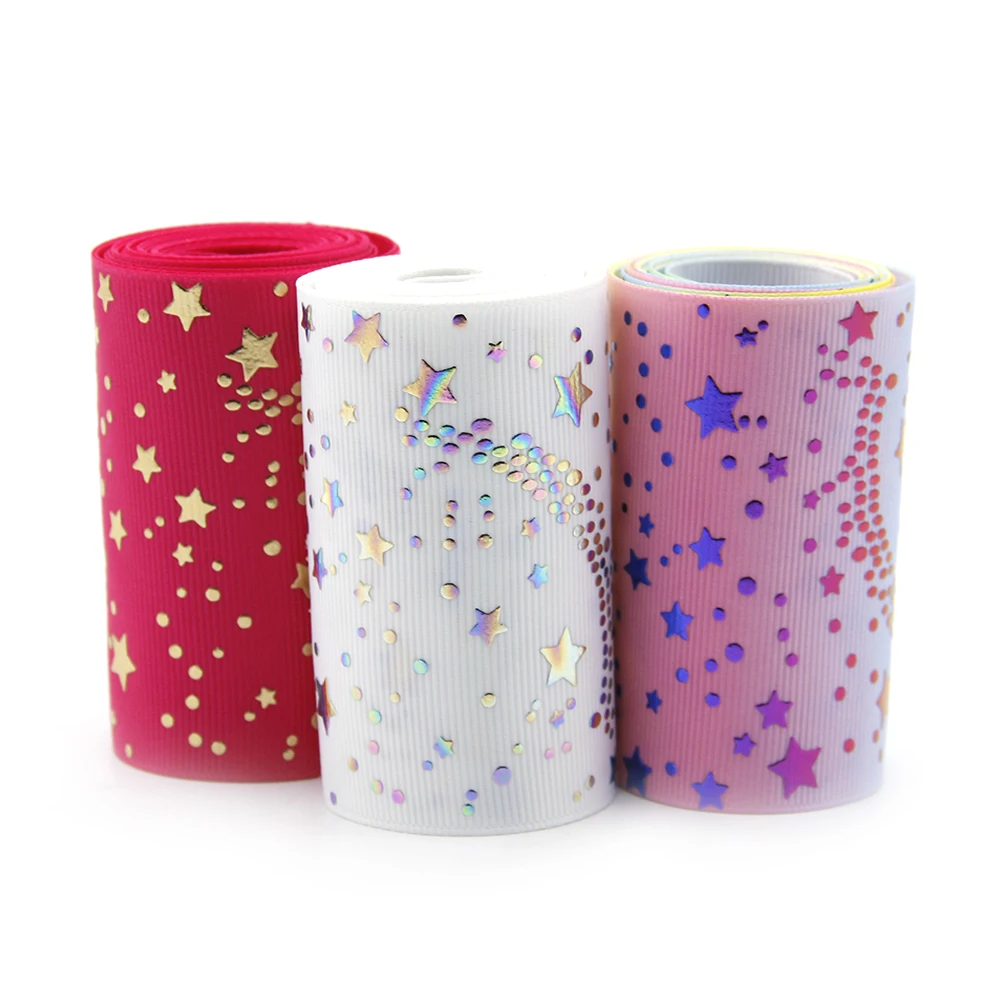 1 rollo de cinta de grogrén con estrellas y puntos, 3 pulgadas/75 mm x 5 yardas/rollo