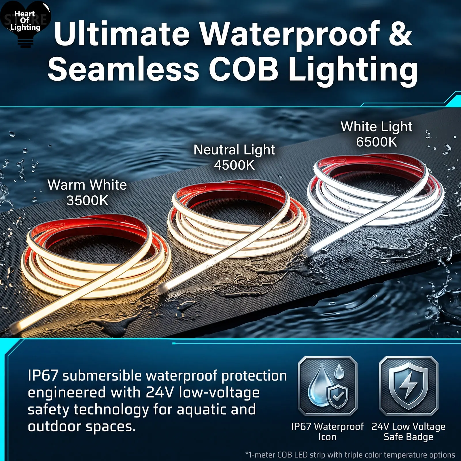 IP67waterproof COB light strip low voltage 24V silicone LED light bar outdoor Linear llighting recessed cabinet bottom lighting