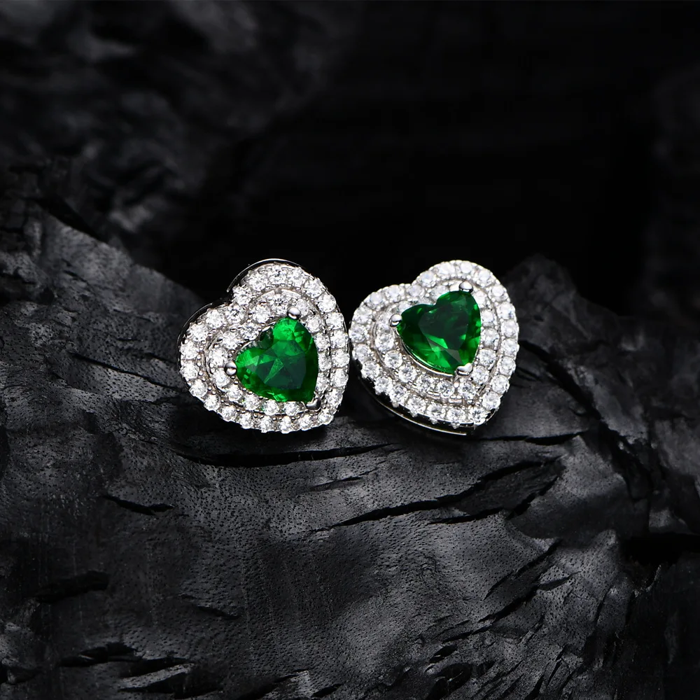 Real S925 Silver Heart Earrings Women 5mm Emerald Diamond Earrings Female High Carbon Zircon Original Design Luxury Jewelry Girl