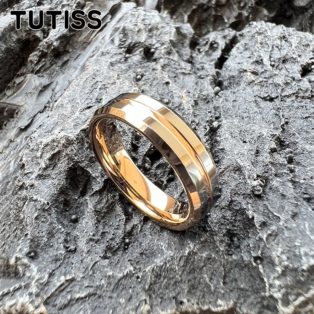 TUTISS 6mm 8mm Nice Couple Ring Men Women Shiny Tungsten Wedding Band Center Groove Beveled Edges