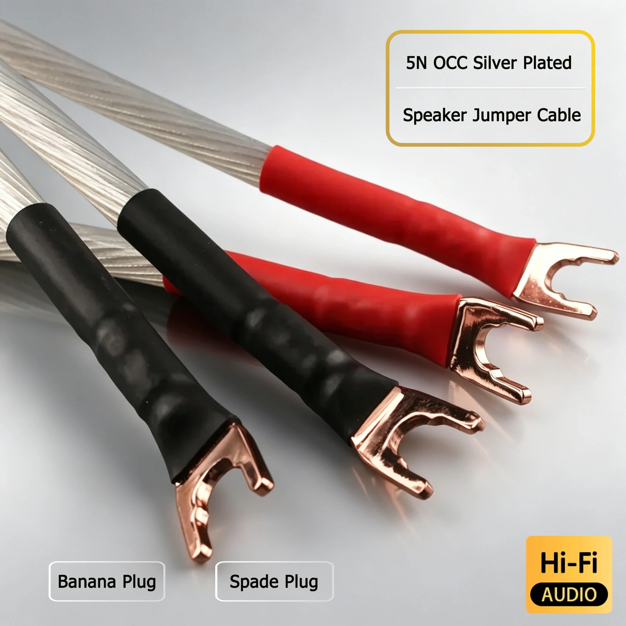 4PCS 5N OCC Silver Plated Speaker Jumper Bridge Cable Y Spade Banana Plug Audiophile HiFi Audio Connection Wire