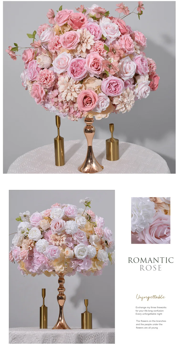 30-80CM Rosa Blumenball Hochzeitstisch-Konferenztisch-Dekoration Künstliche Blumen Geometrischer Rahmen Blumenbehälter – Detail 4
