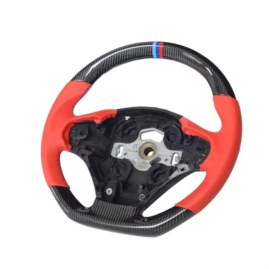 Real Carbon Fiber Leather Suitable For BMW 3 Series F30 Low-Profile Three-Color Stitched Sports Steering Wheel Car Accessories