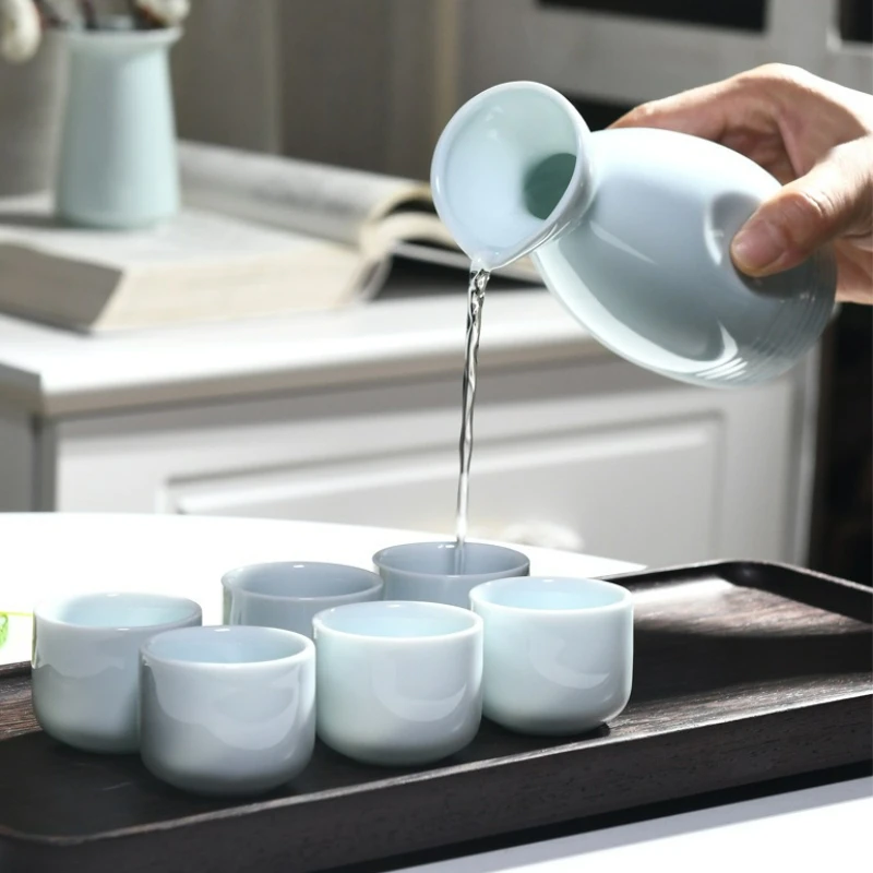 

7Pcs/set Ceramics Japanese Style Sake Pot Cup Set 1 Bottle 6 Wine Cups Household Sake Dispenser Barware Tableware Gifts New