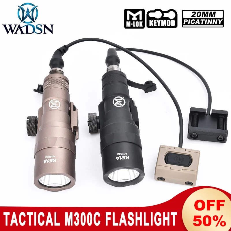 WADSN Tactical M300 M300C Powerful Airsoft Pistol Flashlight Modbutton Pressure Switch Weapon Rifle Hunting Scout Searchlight