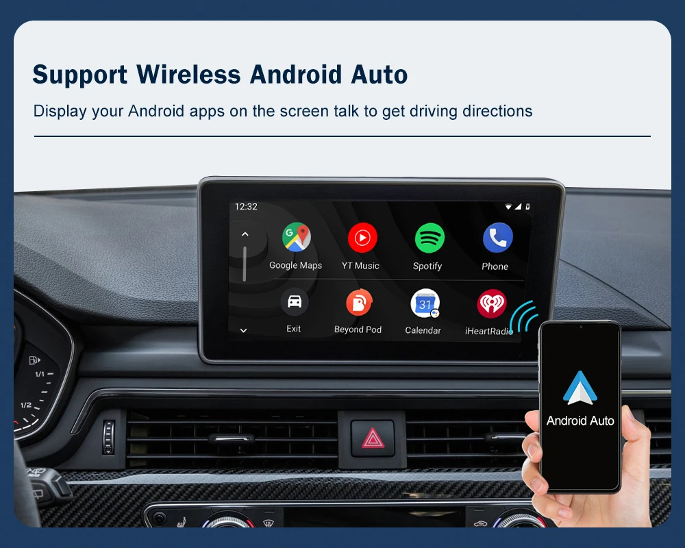 Road Top Wireless CarPlay for Audi A4 B9 A5 Q5 Q7 2016-2019, with Android Auto Interface AirPlay Mirror Link Car Play Functions