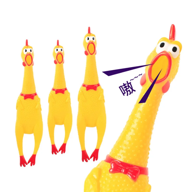 New Pets Dog Squeak Toys Screaming Chicken Squeeze Sound Dog Chew Toy Durable Funny Yellow Rubber Vent Chicken