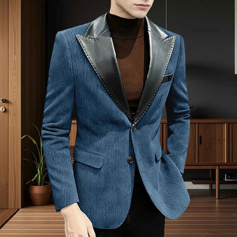 Herren-Anzugjacke, Cord, einreihig, schmal geschnitten, Mantel, Business, Freizeit, Bankett, Bräutigam, Frack