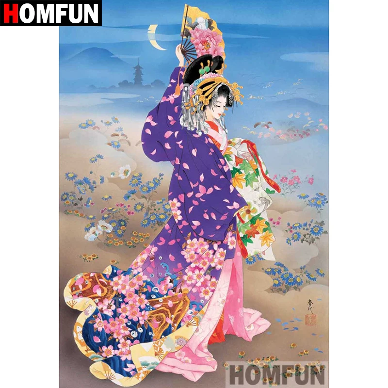 

HOMFUN 5D DIY Diamond Painting Full Square/Round Drill "Japanese woman" Embroidery Cross Stitch gift Home Decor Gift A09314