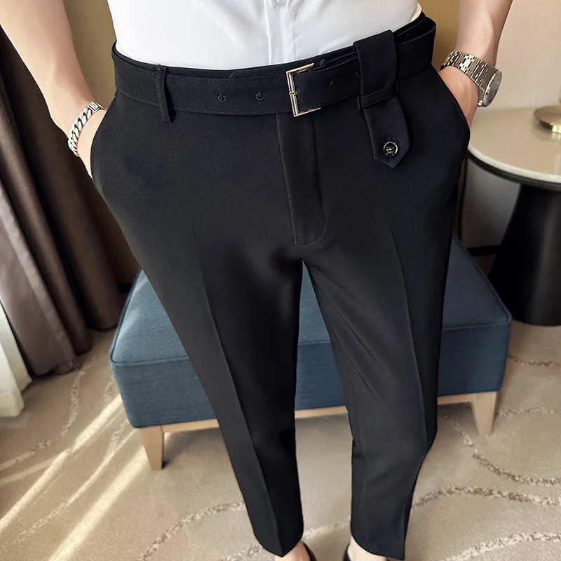 

Брюки мужские костюмные приталенные, Классические деловые офисные брюки с эластичным поясом, цвет черный/серый, в Корейском стиле, раньше 29-36, весна-лето