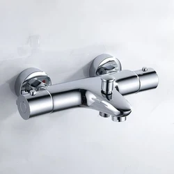 Professional Thermostatic Bathroom Mixer, Brass Chrome Wall Mounted Shower Faucet with Temperature Control for Tub