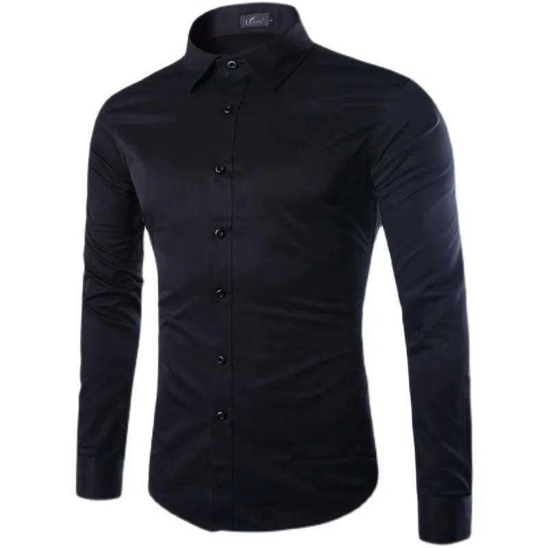 Herren klassisches Slim Fit Langarm Business Shirt vielseitiges einfarbiges formelles Arbeits kleid Langarmhemd