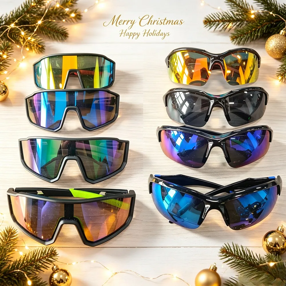 8003 Men's and Women's Sports Sunglasses 8-Piece Set, Oversized Windproof Riding Glasses, Anti-Ultraviolet Polarized Outdoor Sun Umbrella, Suitable for Running, Fishing and Driving. Recommended Christmas and Halloween Gifts, Random Colors