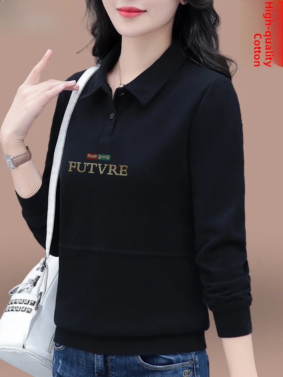 

TUCANO Women's Collar Sweatirt Long Sve Spring Autumn Faionable Mom's Top Printed Splice Cotton Polyester Blend