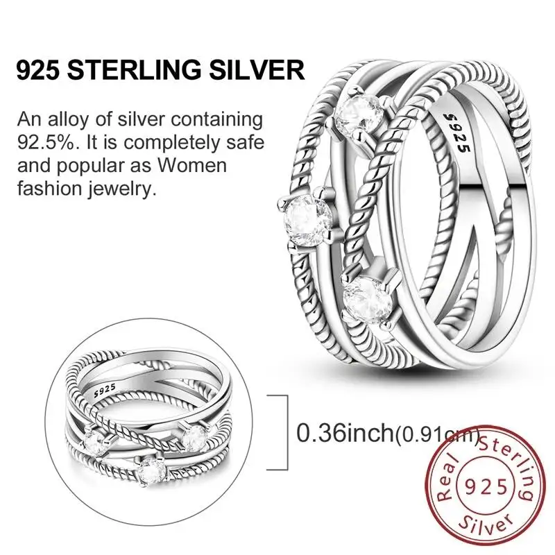 Hapilife 925 Sterling Silver Rings Gold Heart Bow Adjustable Open Closed Suitable For Women Stacking Ring Fashion Jewelry Gift