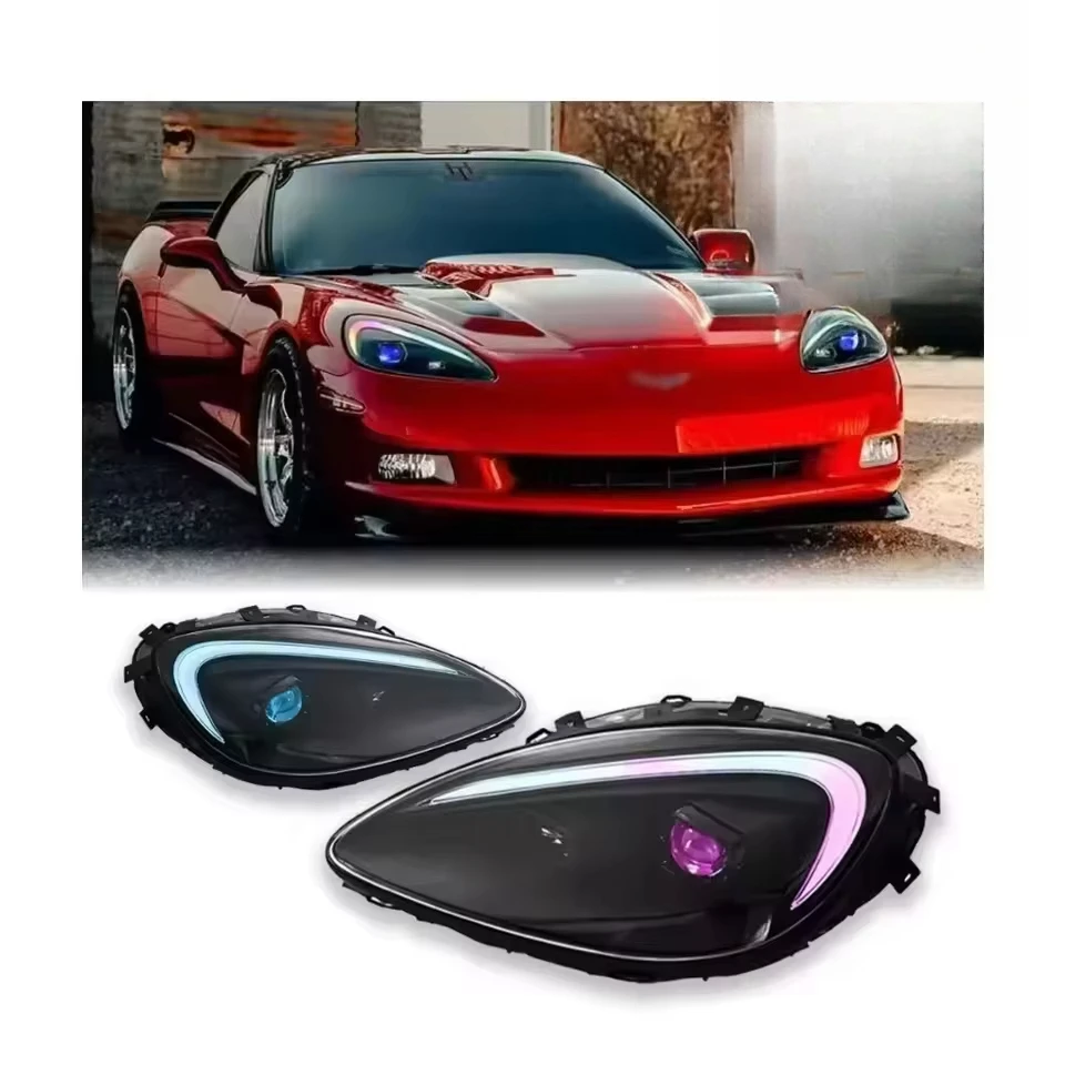 RGB LED Headlight for Chevy Corvette  2005-2013 Headlamp Assembly Color Changing Demon Eye DRL App Control