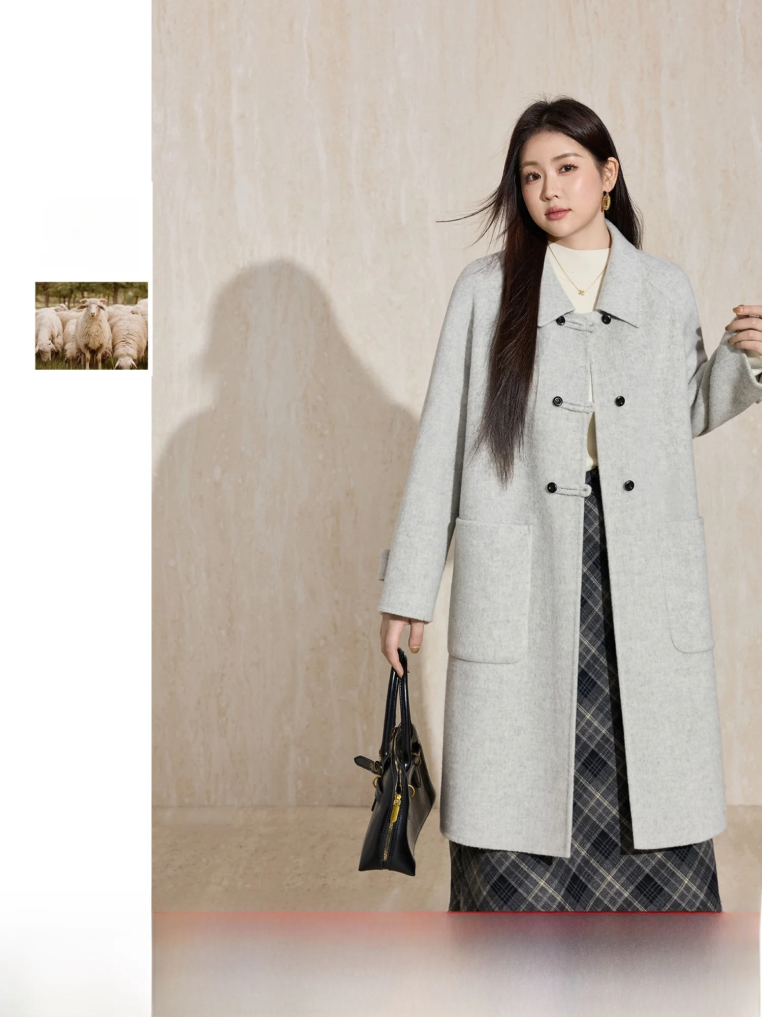 

Blue Language Large Size Women's Woolen Coat Double-Faced Wool Winter Collar Slimming Long Coat Commute Simple Sle