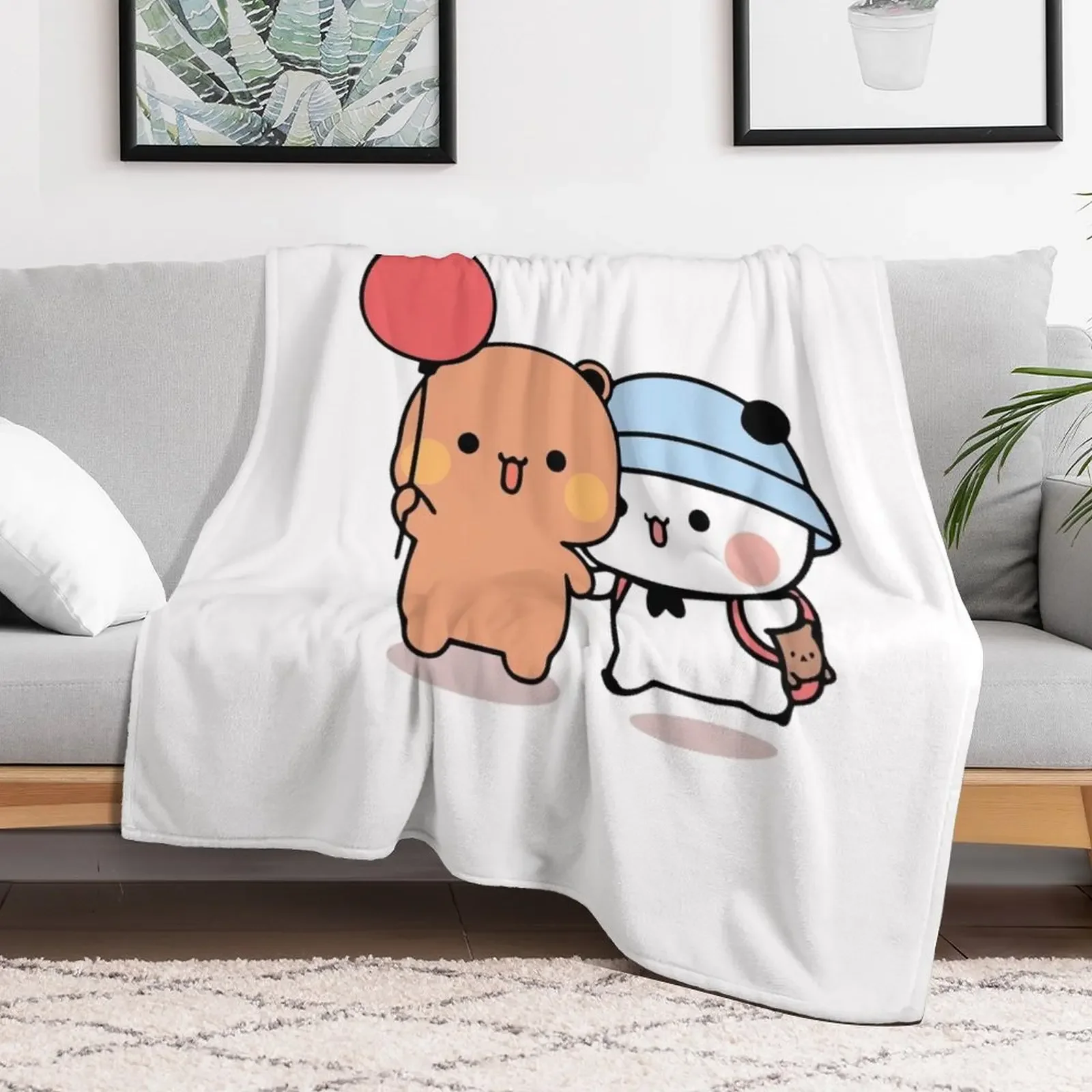 Bear and Panda Bubu Dudu Balloon Throw Blanket Shaggy Furry Soft Blanket for Bedroom Living Room