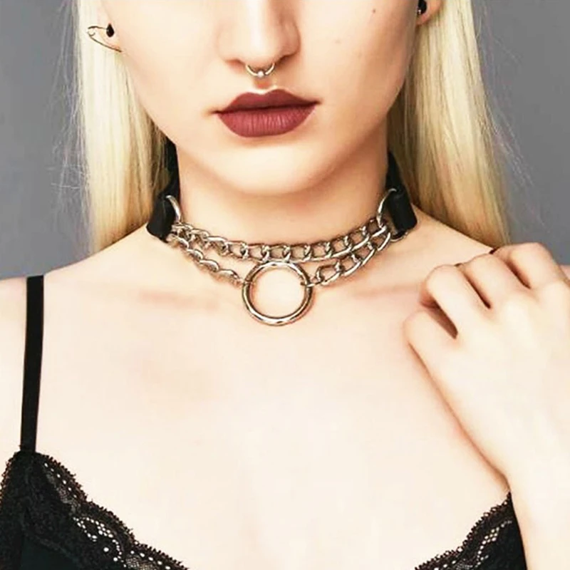 Black Harajuku Punk Choker Necklace Goth Silver Color Chain Leather Choker Gothic Collar Women Choker Girls Dark Jewelry