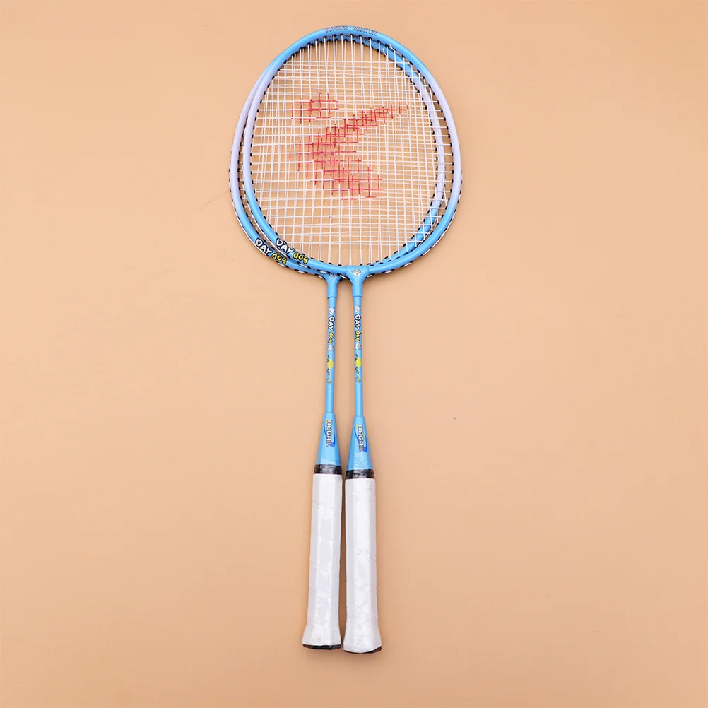 1Pair Aluminium Alloy Badminton Racket Cartoon Pattern Lightweight Outdoor Sports Training Set Random Blue Pink