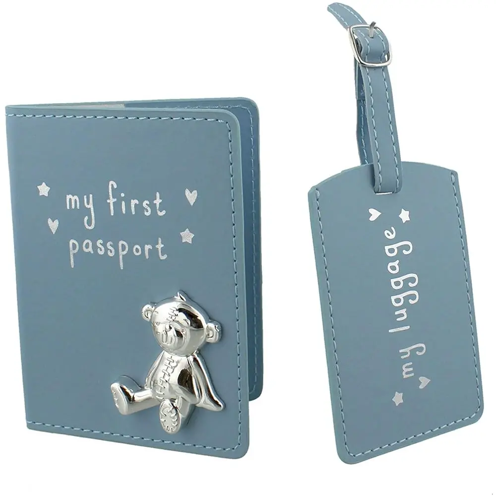 

My First Passport & My Luggage Tag Set with Metal Teddy icon Blue