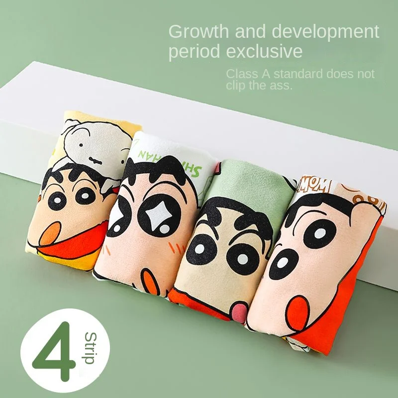 4PCS Set Crayon Shin-chan Boys Undepants Cotton Boxers Breathable Underwear 3-14Y Kids Four Corner Briefs Cartoon Children Gift