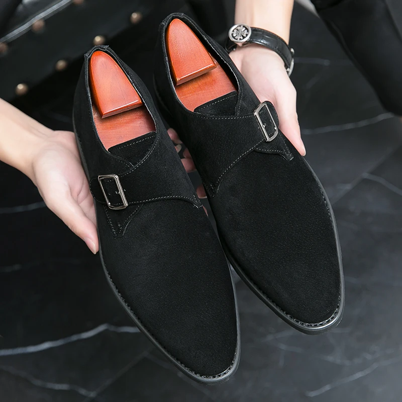 European Station Men Formal Shoes Black Brown One Step Business Office Lefu Shoes Buckle Matte Leather Shoe Size 38-46 Men Shoes