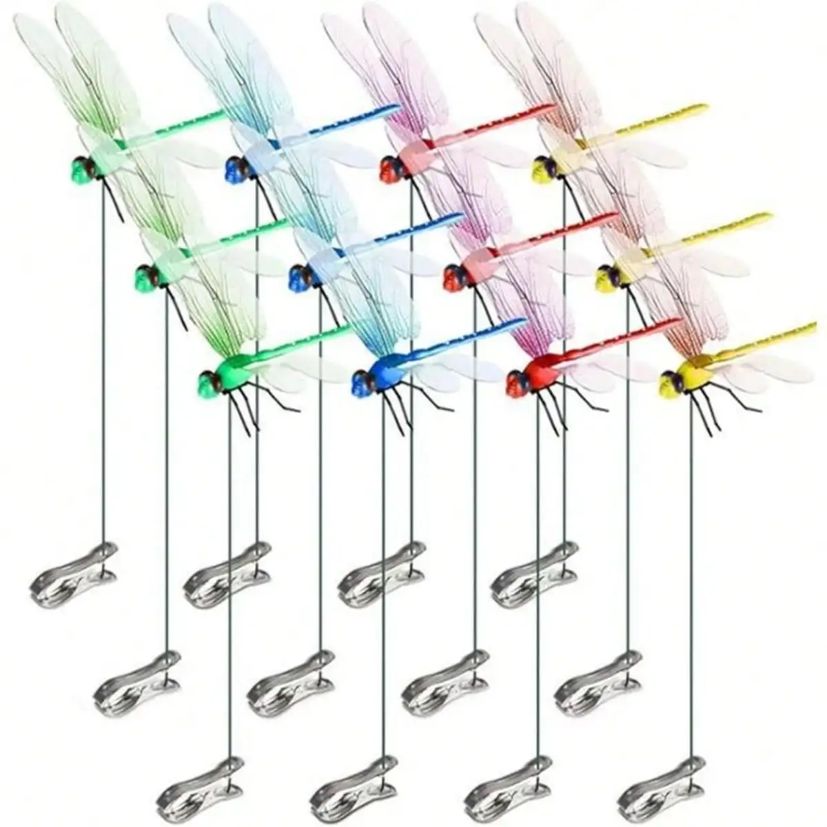 12-Pack 3D Realistic Dragonfly Clips – Bright Color Decorative Multi-Function Clips, Outdoor/Indoor Use For Garden Decor, Hat Accessories & Curtain Embellishments | Perfect For Patio Enthusiasts & Home Decor Lovers