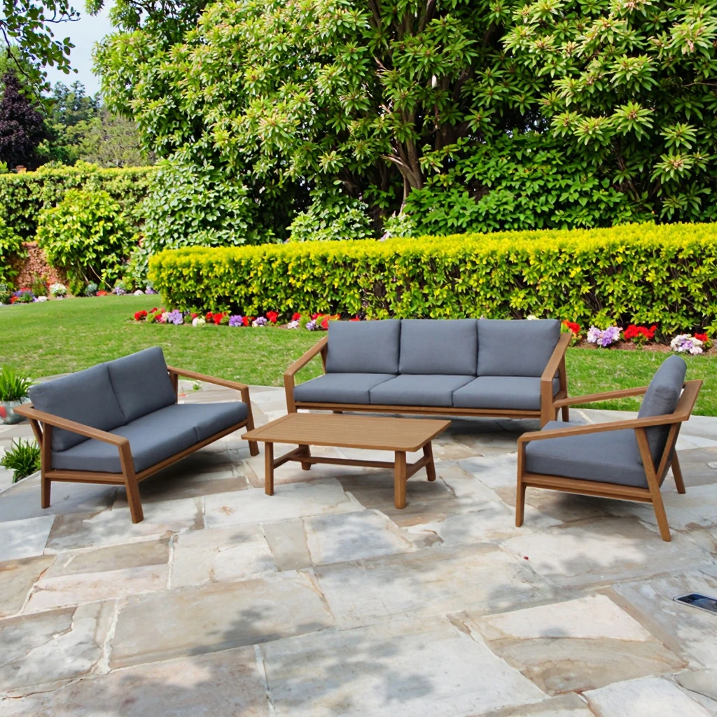 

Modern Convertible L-Shape Modular Sofa Set Teak Wood Outdoor Patio Furniture Weather Resistant for Home Apartment Hotels Parks