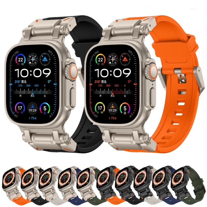 Metal+Rubber Strap for Apple Watch Ultra3/2 11 10 9 8 7 6 5 SE Luxury Modification Kit Bracelet IWatch 49mm 46mm 45mm 44mm 42mm