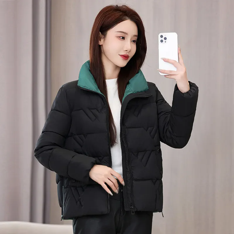 2024 Down Cotton Jacket Women Coat Fashion Streetwear stand collar Cotton padded Feather Female Winter Short Outwear Warm Coat