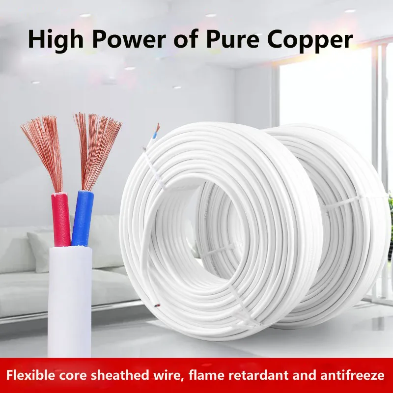 10 Meters Household Soft Power Electrical Wires Copper Core 2 Core 3 Core White Cable Outdoor Sheathing Meter Wire