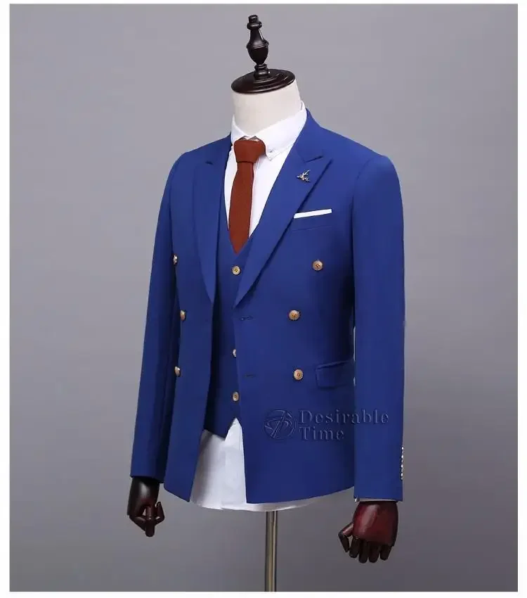 2024 High Quality Royal Blue Smart Business Men Suits Double Breasted Wedding Suits for Men Groom Tuxedo Custom Slim Fit 3 Piece