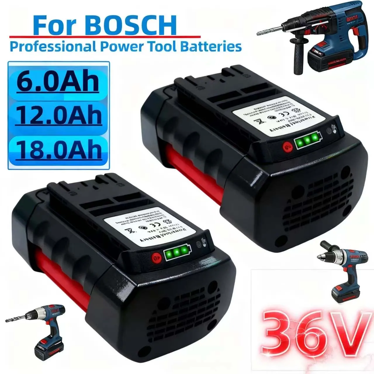 Batterie de remplacement pour outil électrique BOSCH 36V, grande capacité 18.0Ah, adaptée à Bosch BAT810 BAT836 BAT840 GBH BAT4030 BAT4040