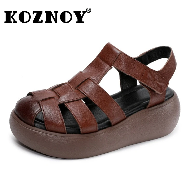 

Koznoy 6cm Cow Weave Genuine Leather Hollow Booties Sandals Boots Flats Women Mary Jane Pumps Platform Wedge SummerShoes