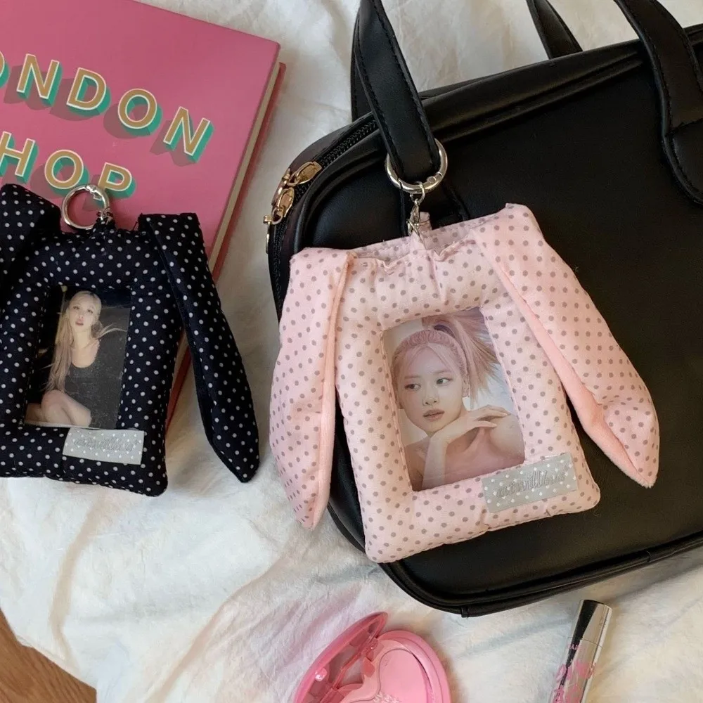 Polka Dot Rabbit Ears Korean Photocard Holder with Keychain Hanging Decoration Photo Photocard Frame Picture Idol Photo Card