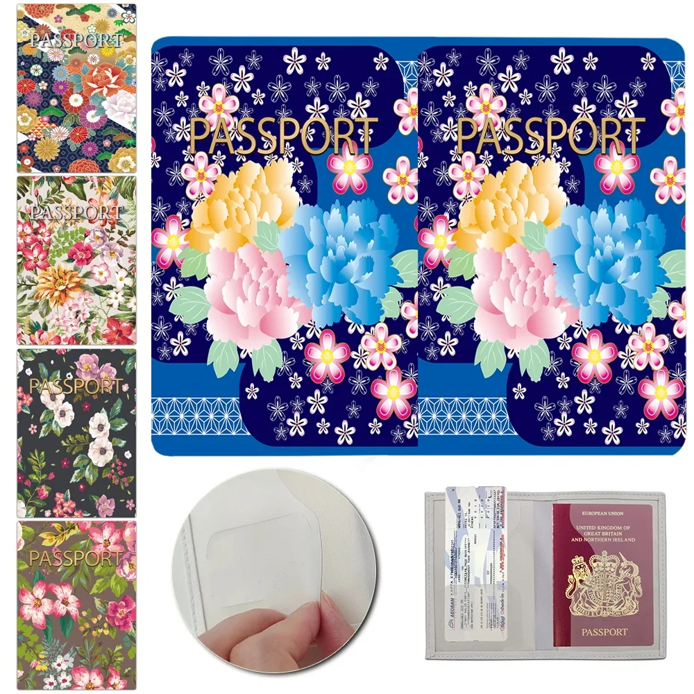 New Women Leather Passport Cover Flower Pattern Air Tickets for Card Travel Passport Holder Wallet Credit Card Holder Case Pouch