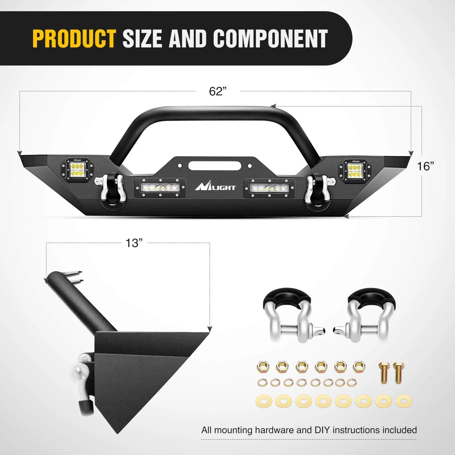 Front Bumper Compatible for 2007 2008 2009 2010 2011 2012 2013 2014 2015 2016 2017 2018 Jeep Wrangler JK/JKU Rock Crawler Winc