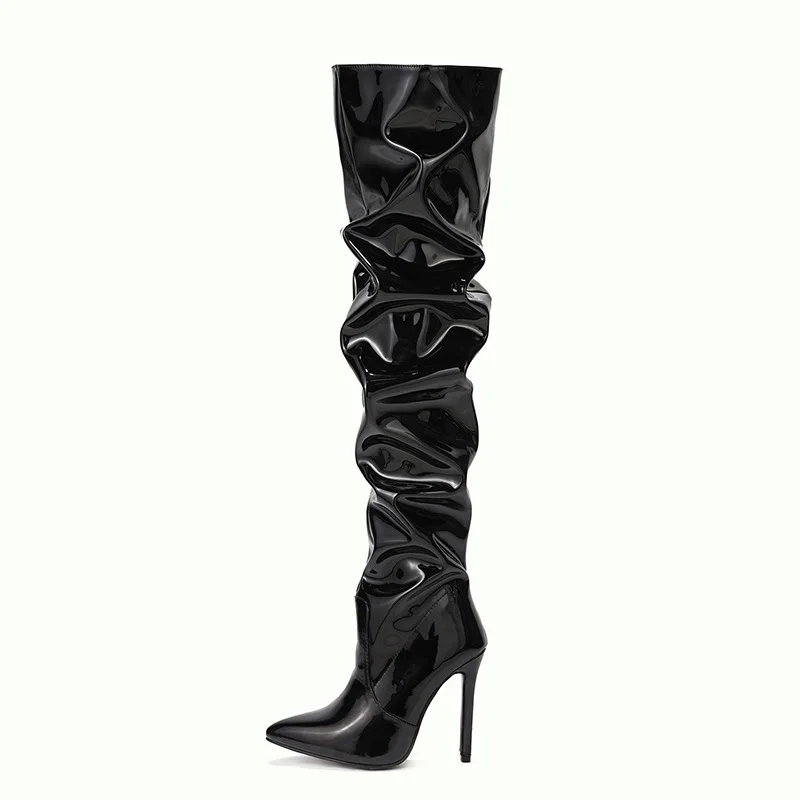

Classic Winter Autumn Women OverThe Knee Boots High Heels Patent Leather Solid Pointed Toe Stiletto Side High heeled boots Large