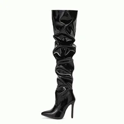 Classic Winter Autumn Women OverThe Knee Boots High Heels Patent Leather Solid Pointed Toe Stiletto Side High heeled boots Large