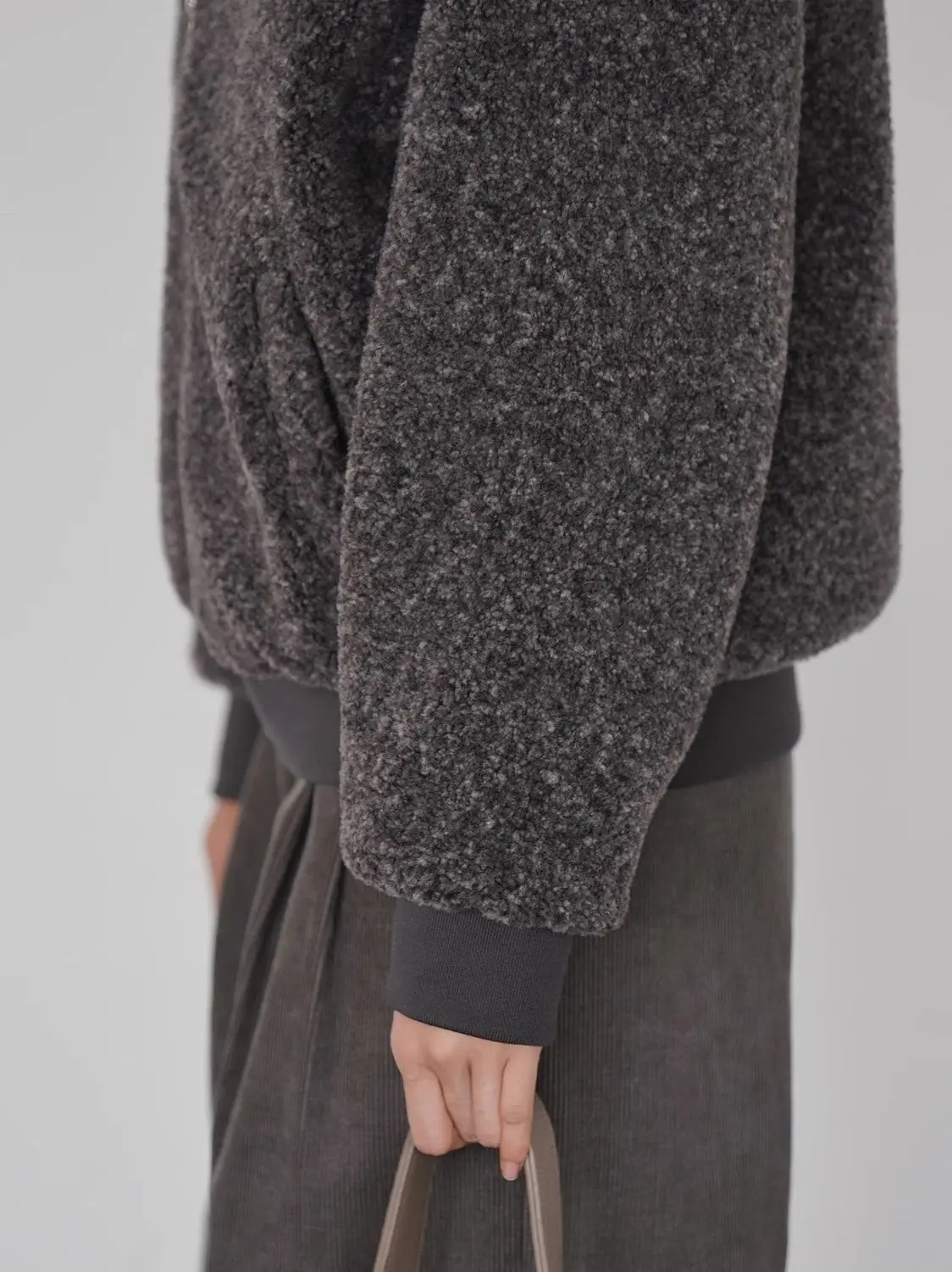 Women Grey Crystal Fleece Fur Hood Jacket Unisex Couple Padded Warm Zip Up Short Parka Coat Outerwear for Fall Winter