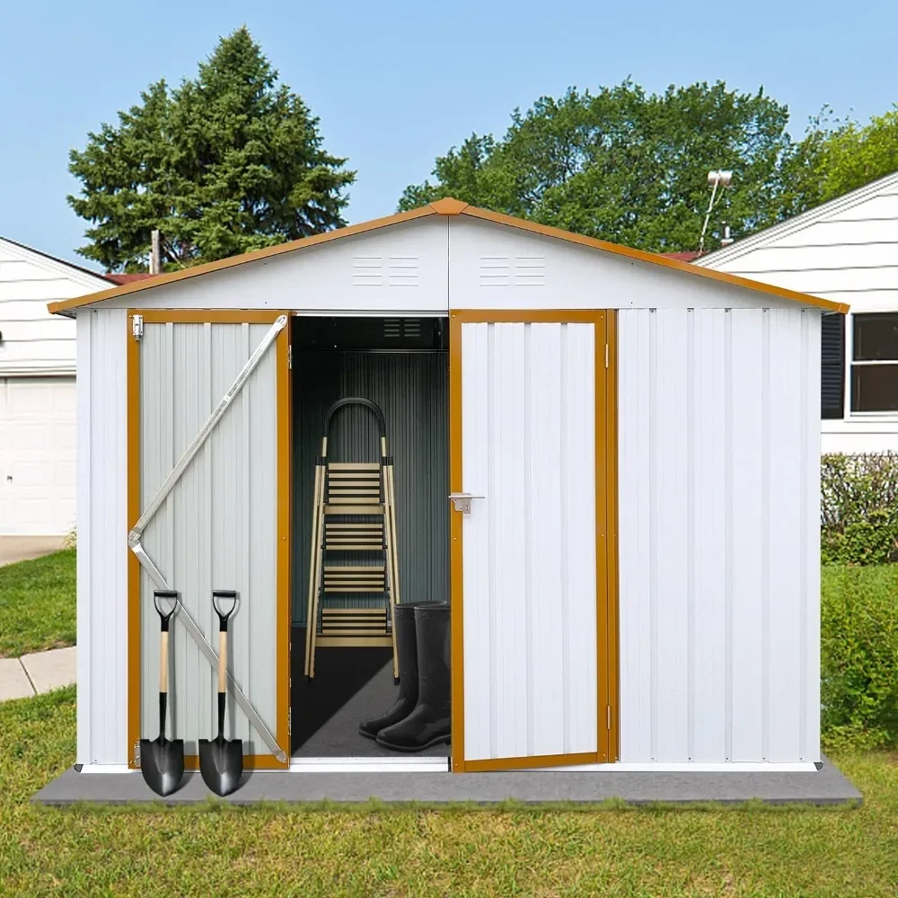 

Sheds Outdoor Storage Shed 6Ft X 8Ft Metal Outdoor Garden Shed Waterproof Storage for Backyard Patio Lawn Tools White & Yellow