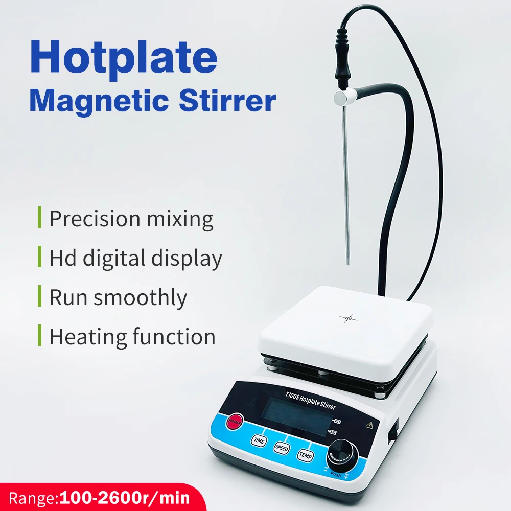 T100S 100-2600PRM Constant Temperature Magnetic Stirrer EU Plug Hot Plate Magnetic Stirrer For Chemical Medical Laboratory