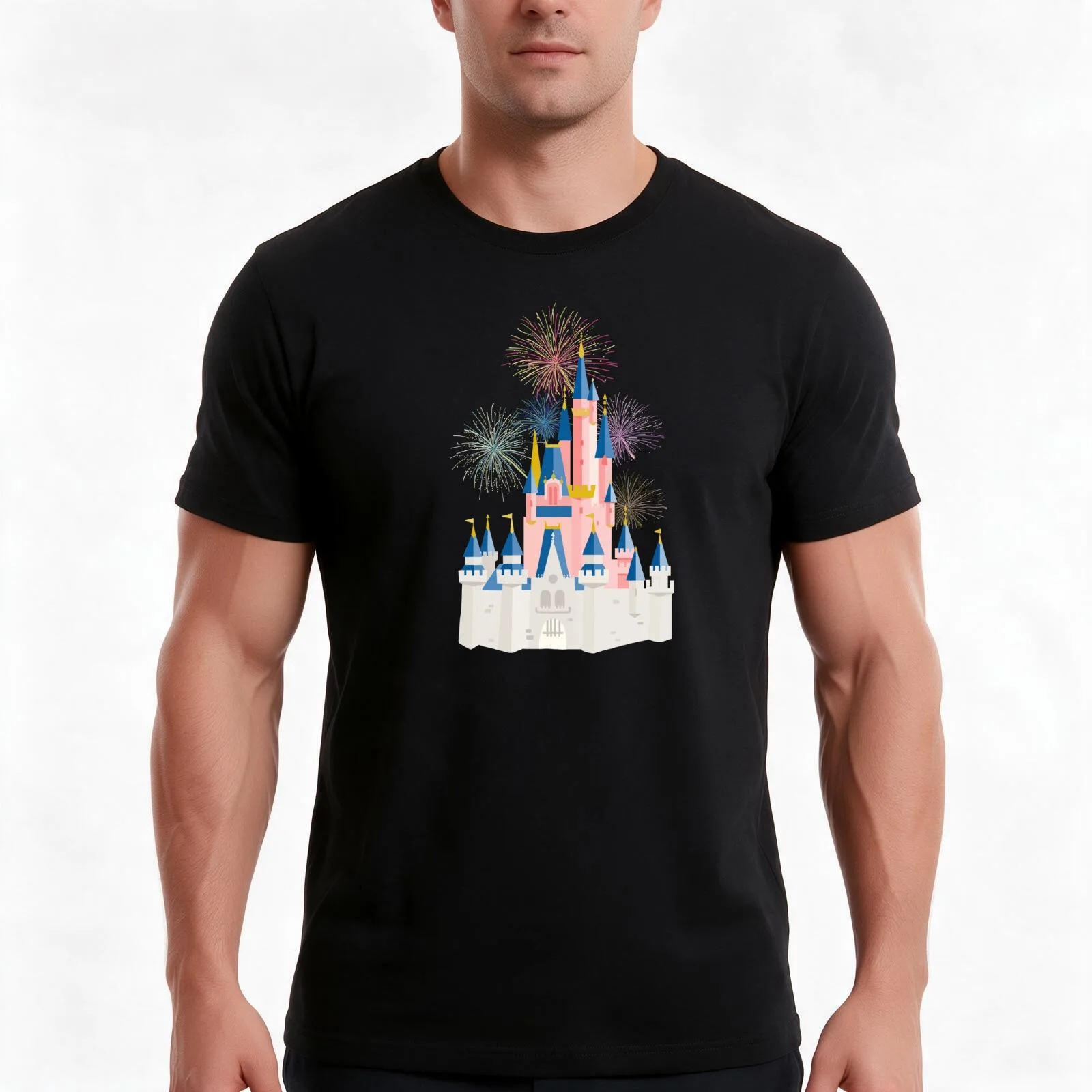 Fairytale Castle T-Shirt, Summer Casual Cotton Tee, Oversized Streetwear Tops, Vintage Graphic Print, Loose Fit Short Sleeve