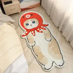 VIKAMA Cat Imitation Cashmere Carpet Kawaii Bedroom Bed Blanket With Cute Cartoon Plush Household Rug on Living Room Floor