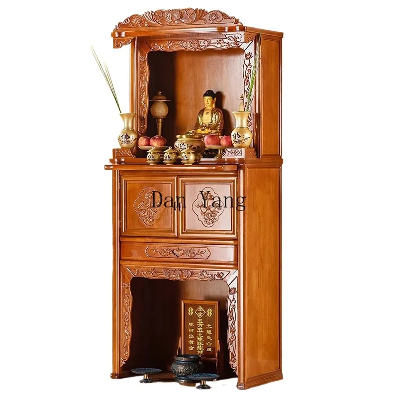 YJ Buddhist shrine New Chinese shrine Rosewood  with door Shrine Guanyin offering table God of Wealth vertical cabinet