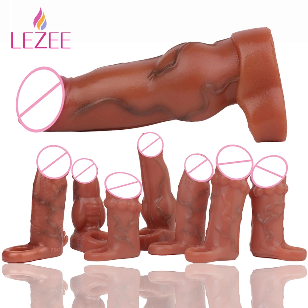 

LEZEE Realistic Condom Silicone Hollow Dildo Sheath Reusable Penis Sleeve Male Cock Extender Dick Enhancer Enlargement Sex Toys