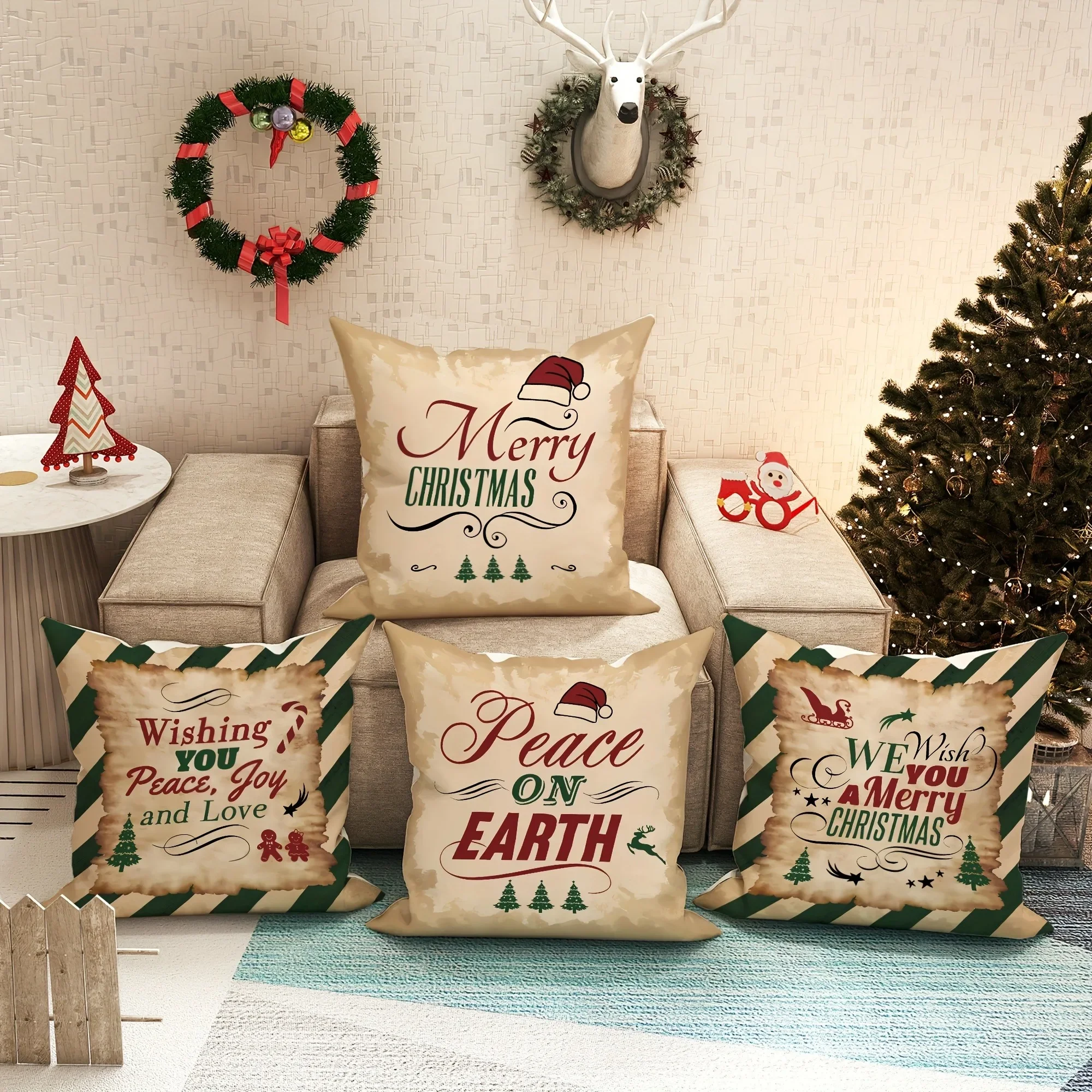 Christmas Day party decoration pillowcase retro style suitable for home room living room sofa cushion cover 45x45cm