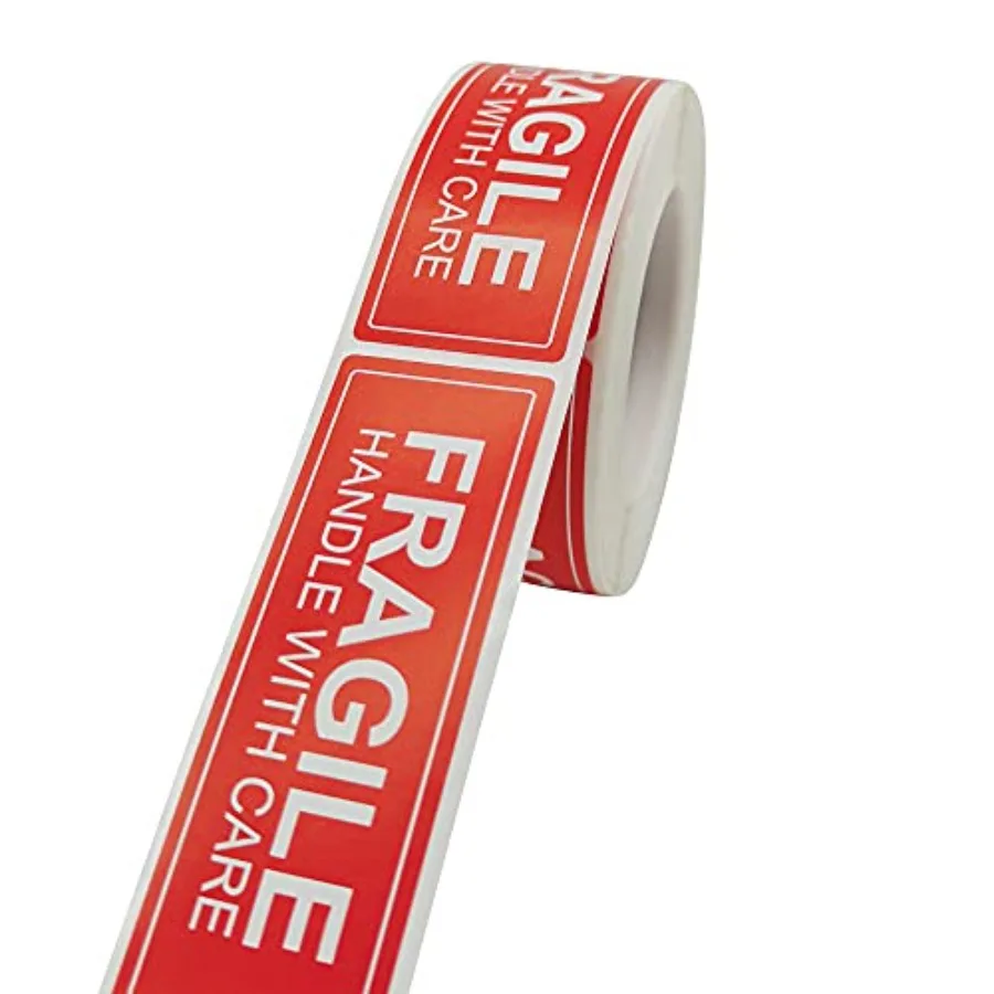 

3 X 1 Fragile Handle with Care Warning Stickers for Shipping and Packing - 250 Permanent Adhesive Labels Per Roll White Durable